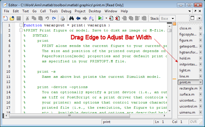 Narrowed Document Bar