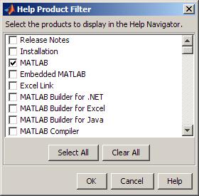 Help browser product filter