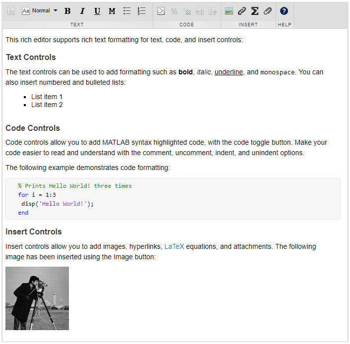 MATLAB Answers rich text editor