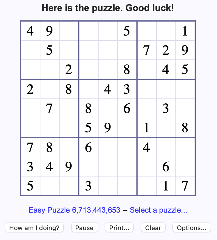 Sample starting state of a Sudoku board [5].