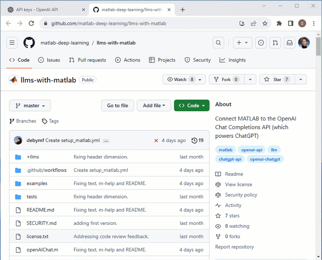 Open large language models repository in MATLAB Online