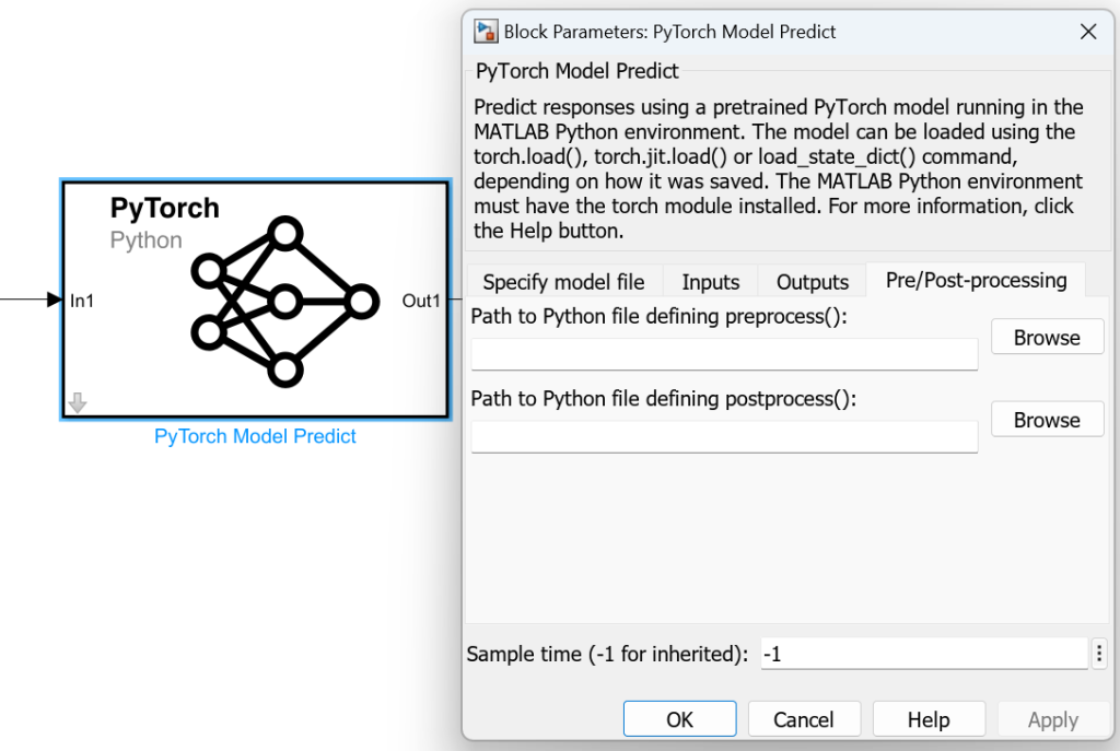 Block parameters for PyTorch Model Predict Predict block