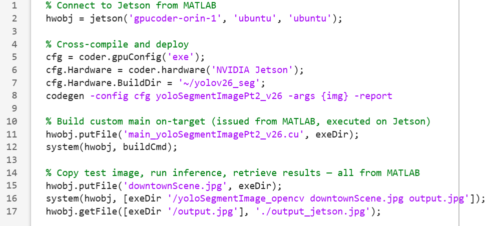 Deploy and run inference on Jetson from MATLAB