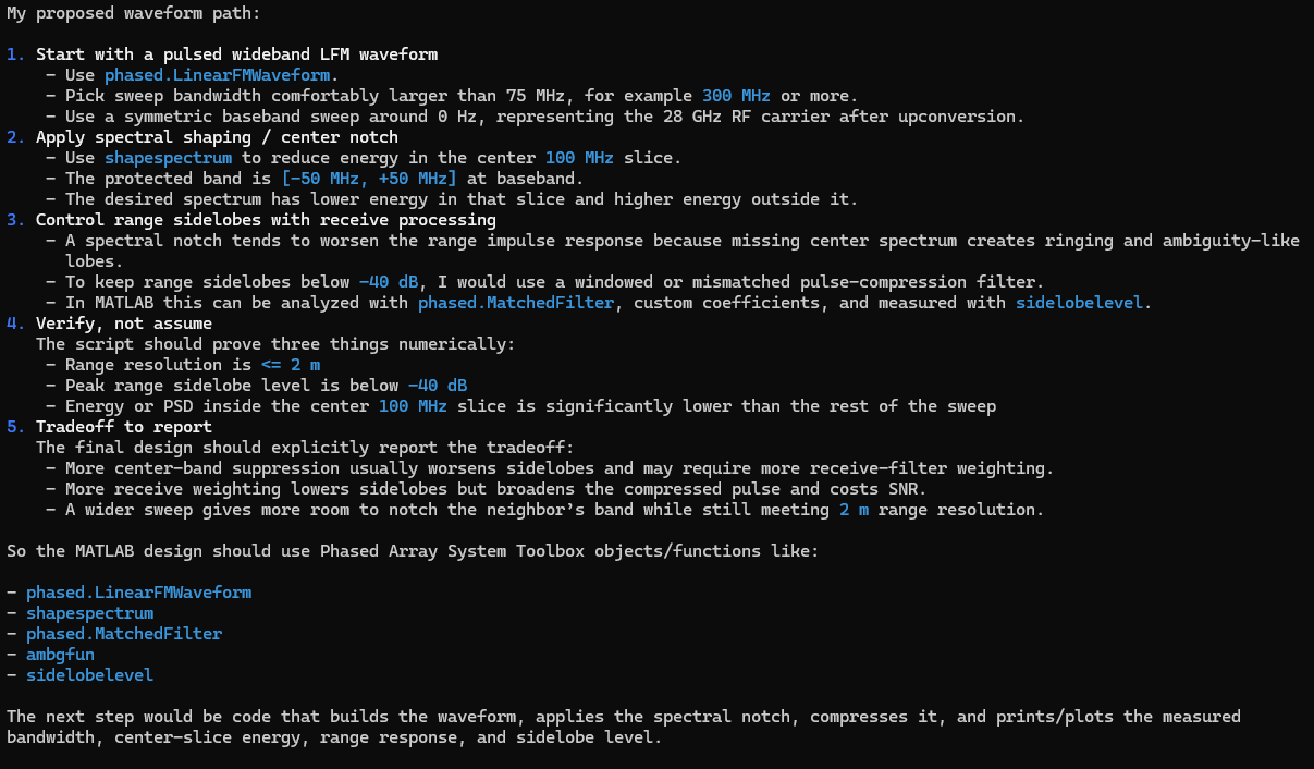 Proposed plan from the AI Agent that uses MATLAB functions and System objects
