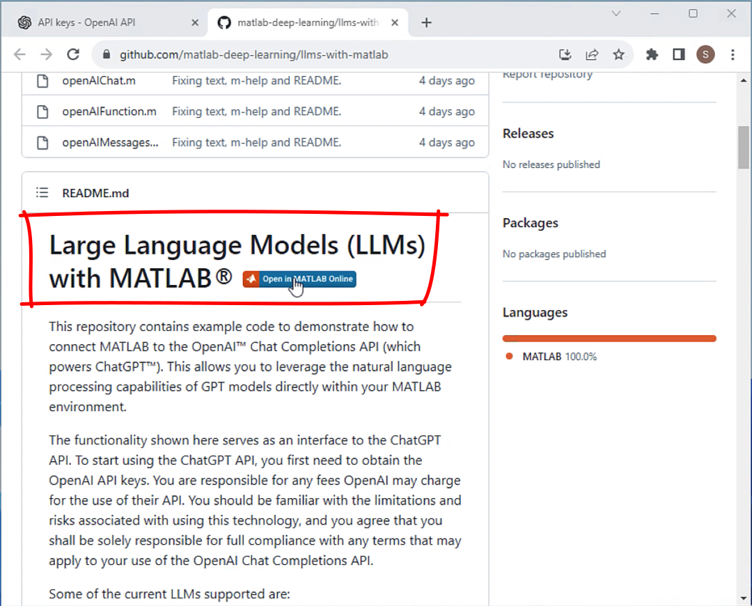 Large Language Models with MATLAB