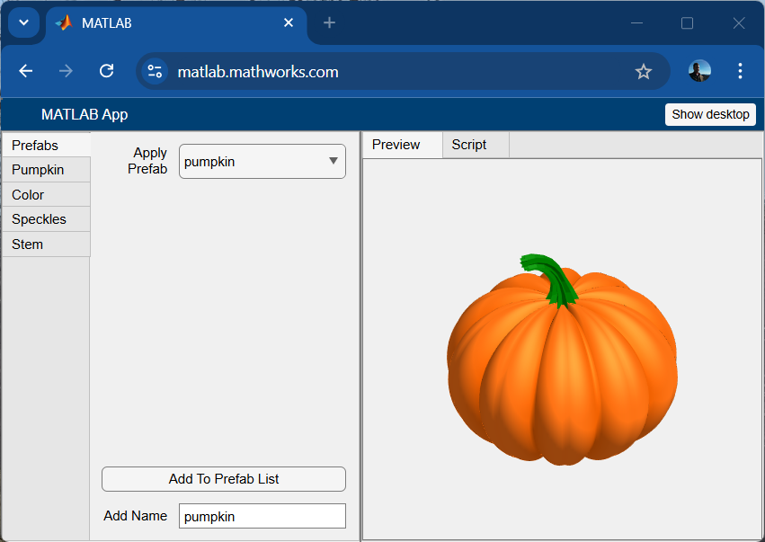 Share your Apps with MATLAB Online and Focused View: A Pumpkin Example