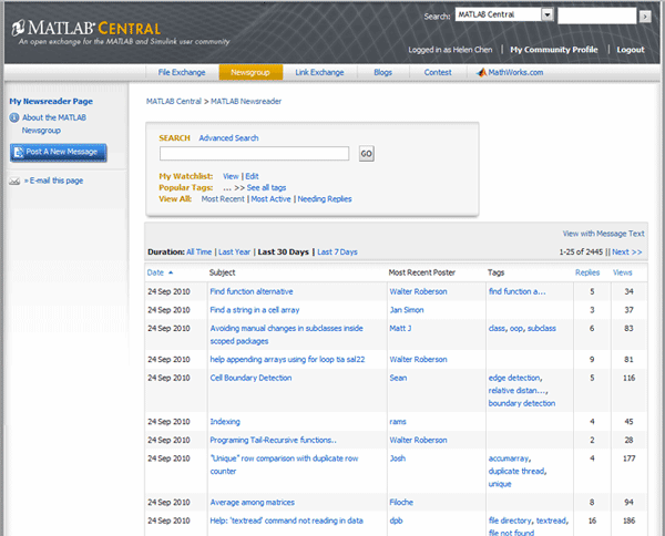 MATLAB Central's Newsreader