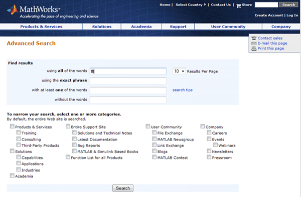 Mathworks.com Advanced Search