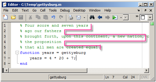 matlab comment bracket