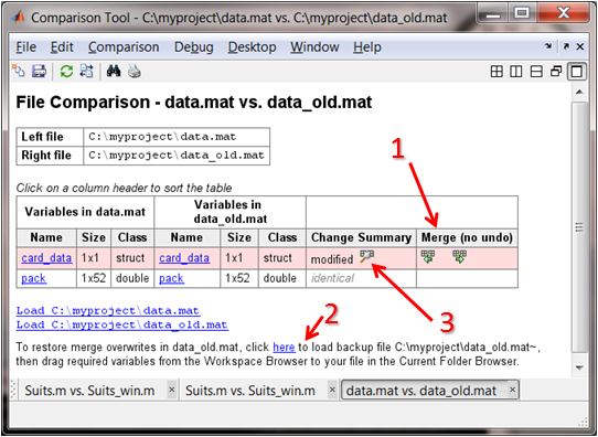 Comparison of backup MAT file