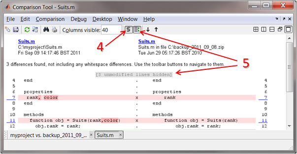 Comparison of text files, hiding sections