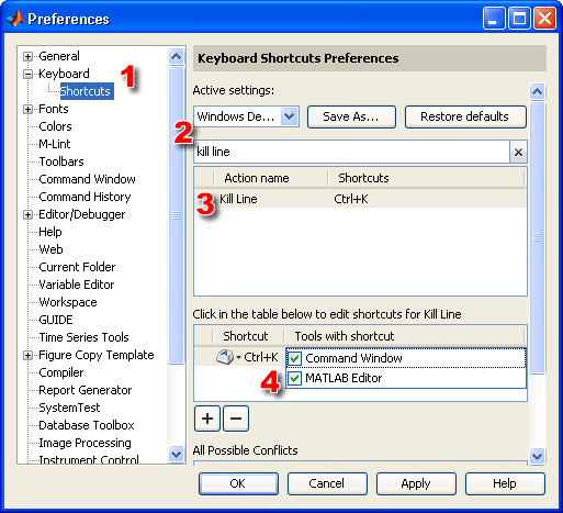 Enabling the kill-line action in the Keyboard Preferences