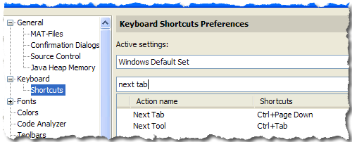 Customize Keyboard Shortcuts for Next Tab