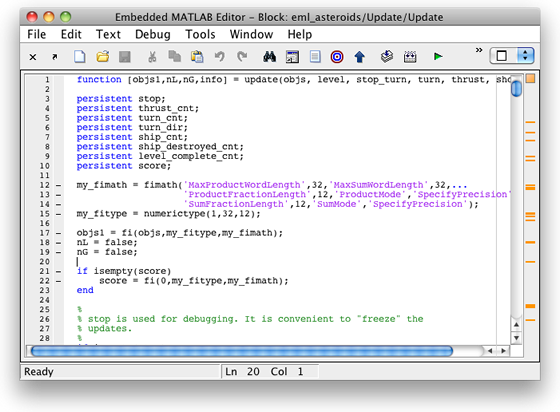 the Embedded MATLAB Editor