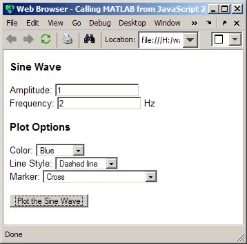 MATLAB Web Browser with sine-wave demo