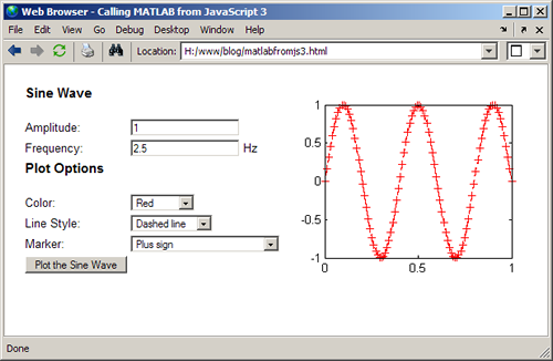 MATLAB Web Browser with sine-wave demo