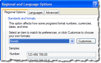 Windows XP Finnish language settings