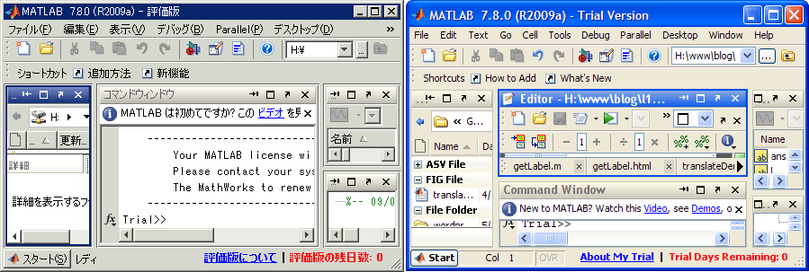 side-by-side English and Japanese MATLAB