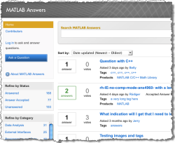 New MATLAB Answers screen