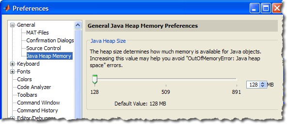 MATLAB Java Heap Size Preferences