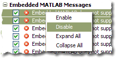 R2009a M-Lint messages table context menu