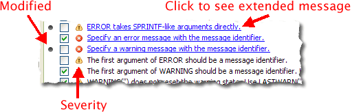 R2009a M-Lint messages table