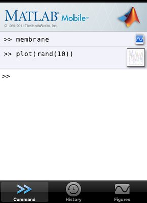 MATLAB Mobile Command Window with a snapshot and a live preview