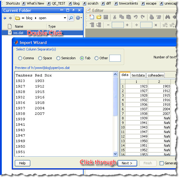 how to load and delimit a text file using matlab 2008