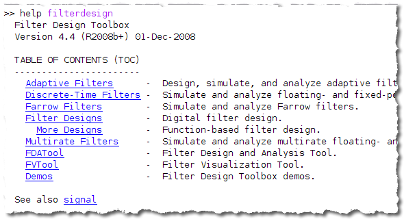 help filterdesign