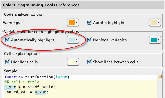 Variable highlighting preferences