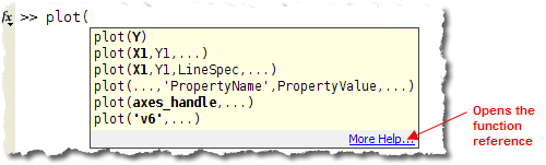 MATLAB function hints for PLOT