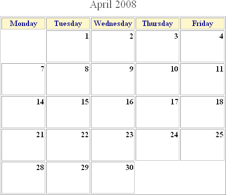 HTML calendar generator » File Exchange of the Week MATLAB & Simulink