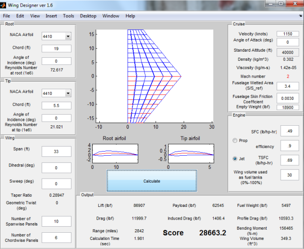 Wing Designer UI screenshot