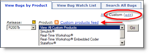 Custom bug report RSS feed