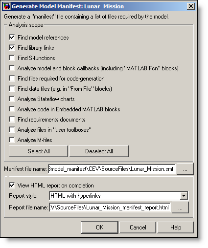 Generate model manifest dialog