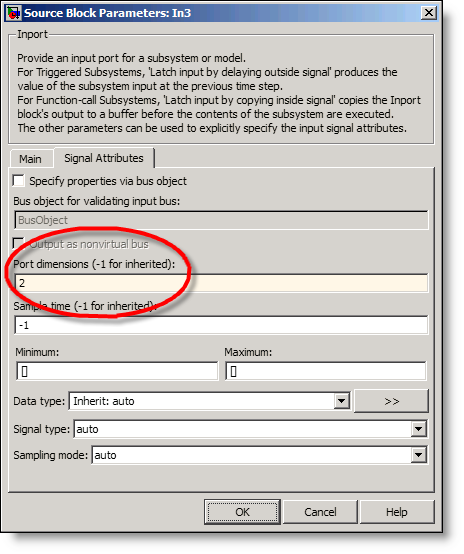 Inport dialog with port dimensions