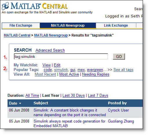 Search and tag with the MATLAB Central newsreader