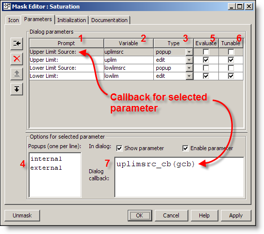 Mask editor parameters page for the Saturation block.