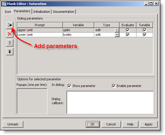 Mask Editor: Parameters Tab