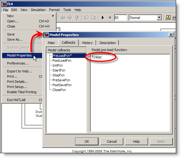 Model Properties dialog box for F14 demo model.