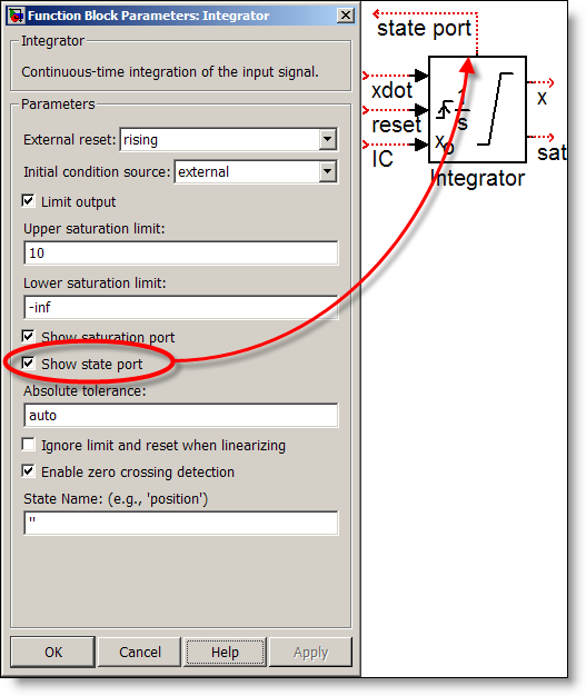 Integrator with state port