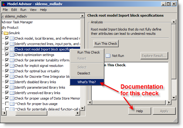 R2008b adds check specific help to Model Advisor