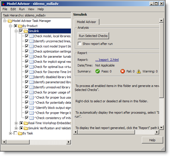 The Model Advisor Simulink checks