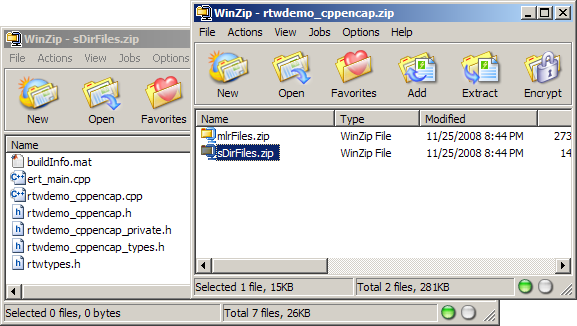 Zip files created by Real-Time Workshop packNgo