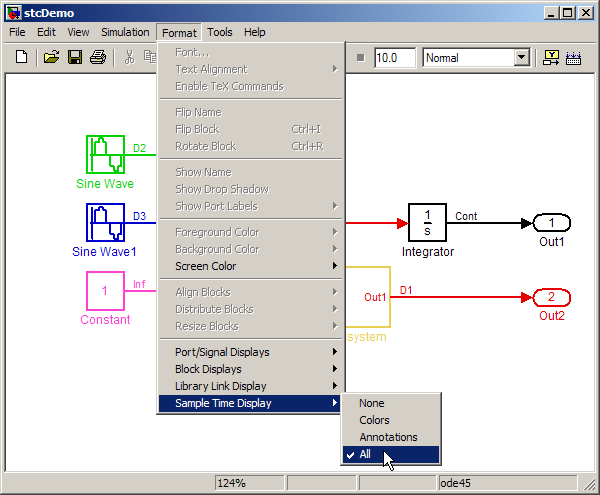 Simulink R2008b sample time colors menu