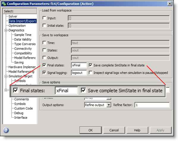 Save the full simulation state in Simulink R2009a, check SimState.