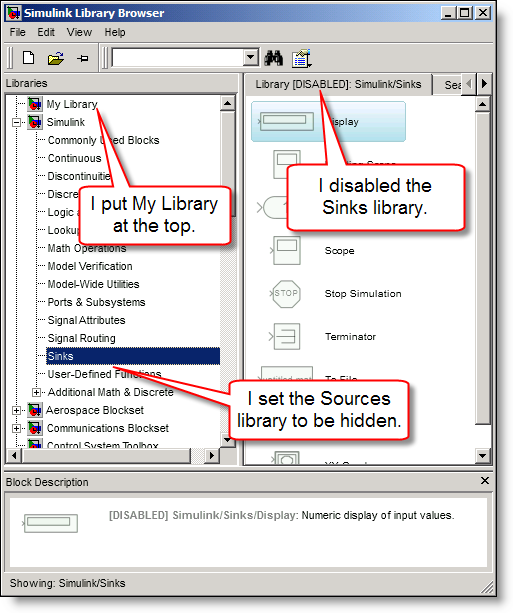 Simulink library browser customizations in R2009a.