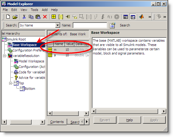 Model explorer showing the base workspace.