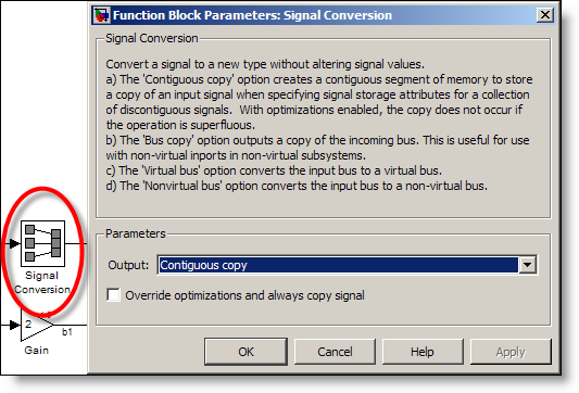 Signal Conversion block set to contiguous copy mode.