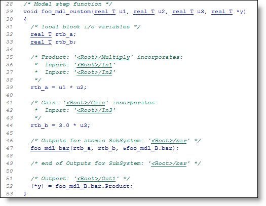 The generated code from the model.  Pretty close to the mental model.